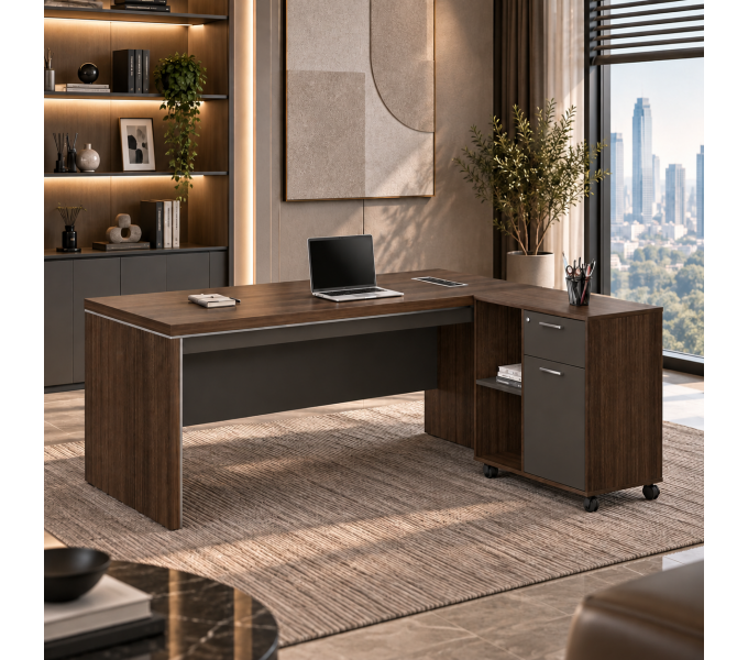 Стол руководителя DIOUS (DG07-D0416) DA10 Rhine Oak DB05  Iron (Grey)