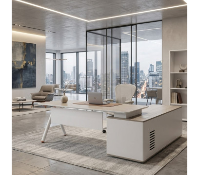 Офисный стол KANO Micky (FMQ80R.20) Brown&White (CF41)