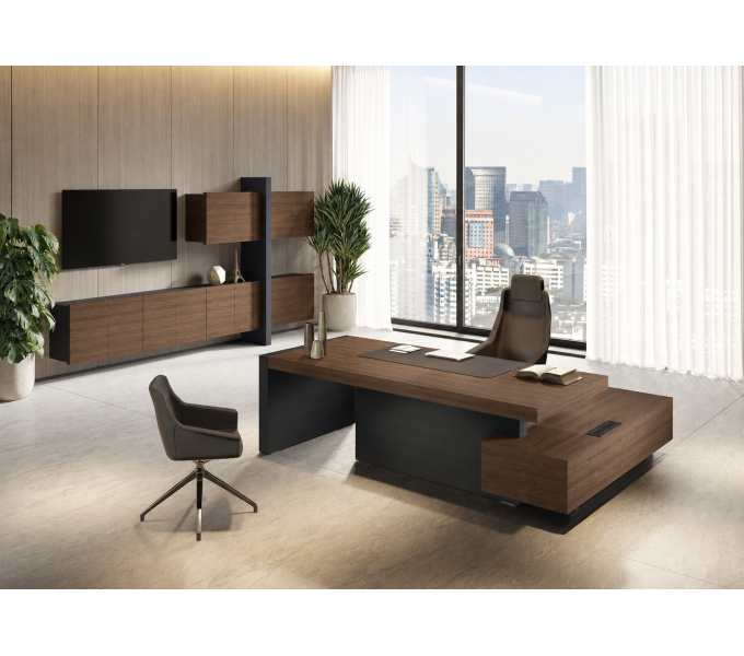 Стол для руководителя LAS JERA Brown (956L Bali Walnut) с планшетом