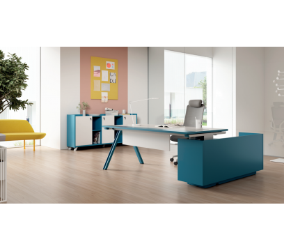 Офисный стол KANO Magic-2 (FMG80R-2.20) White&Blue (CF05)